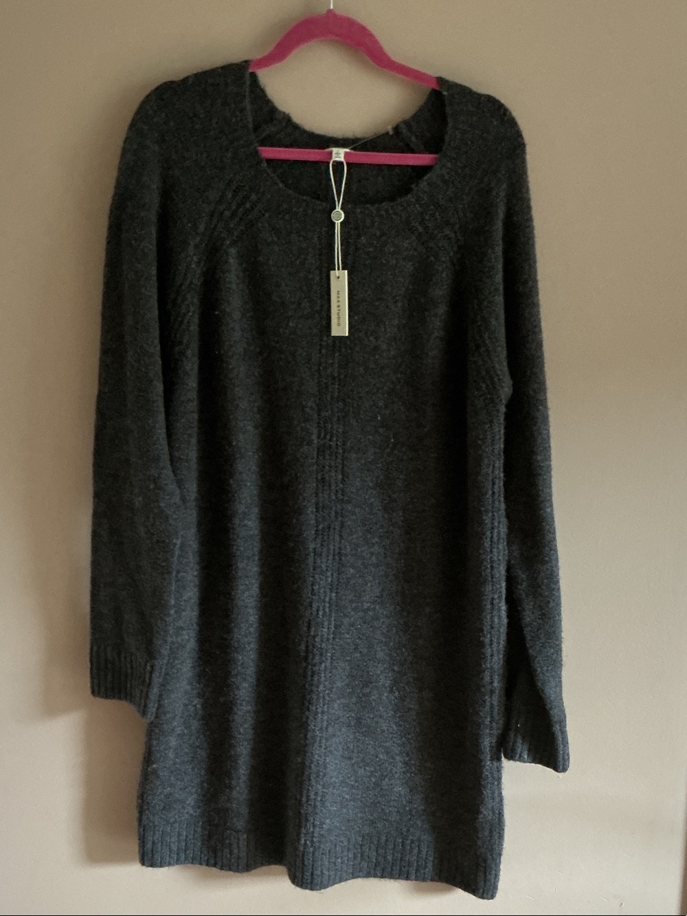NWT Max Studio Cozy Dark Charcoal Knit Sweater Dress